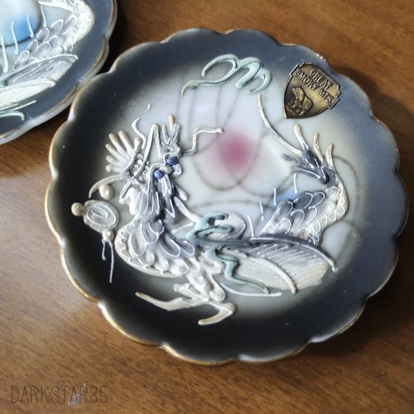 Vintage Made in Japan Moriage Black Dragonware Demitasse Teacups and Saucers - Picture 7 of 14